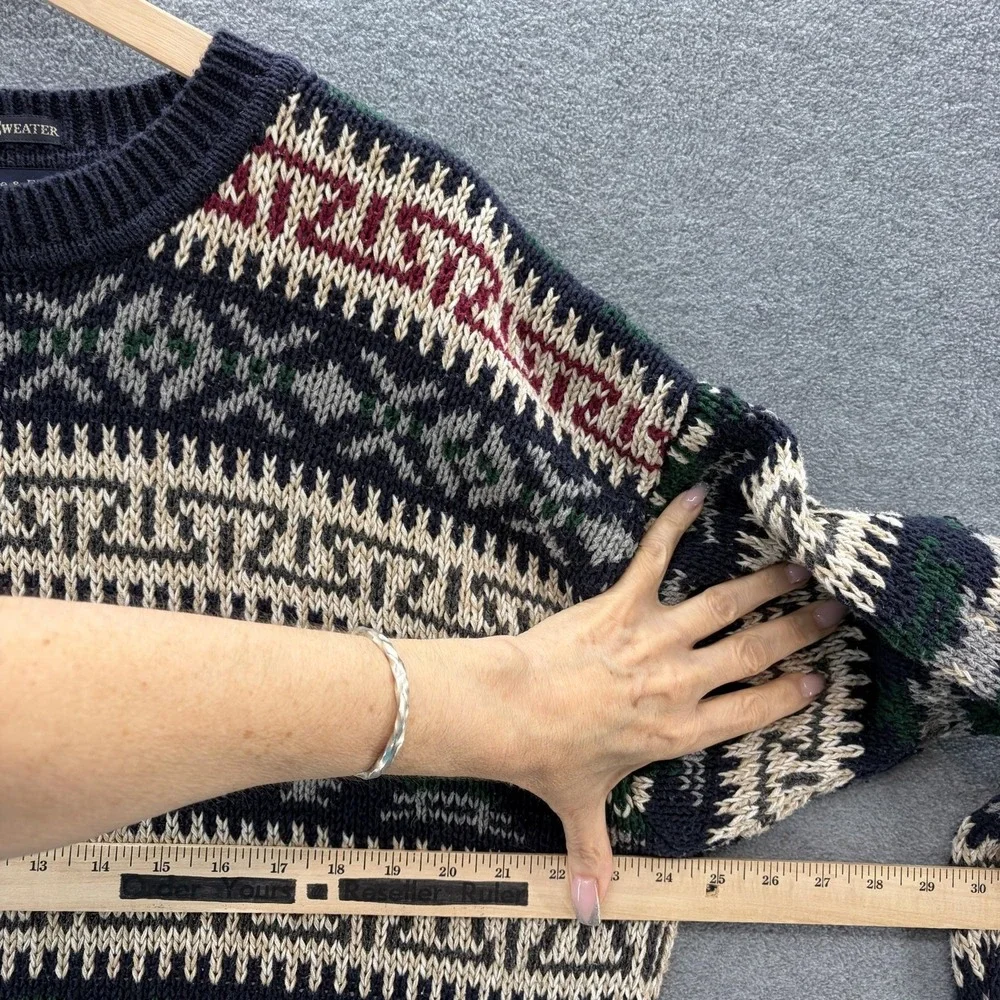 VTG 90s Abercrombie Fitch The Big Sweater Mens XL Blue Fair Isle Oversized